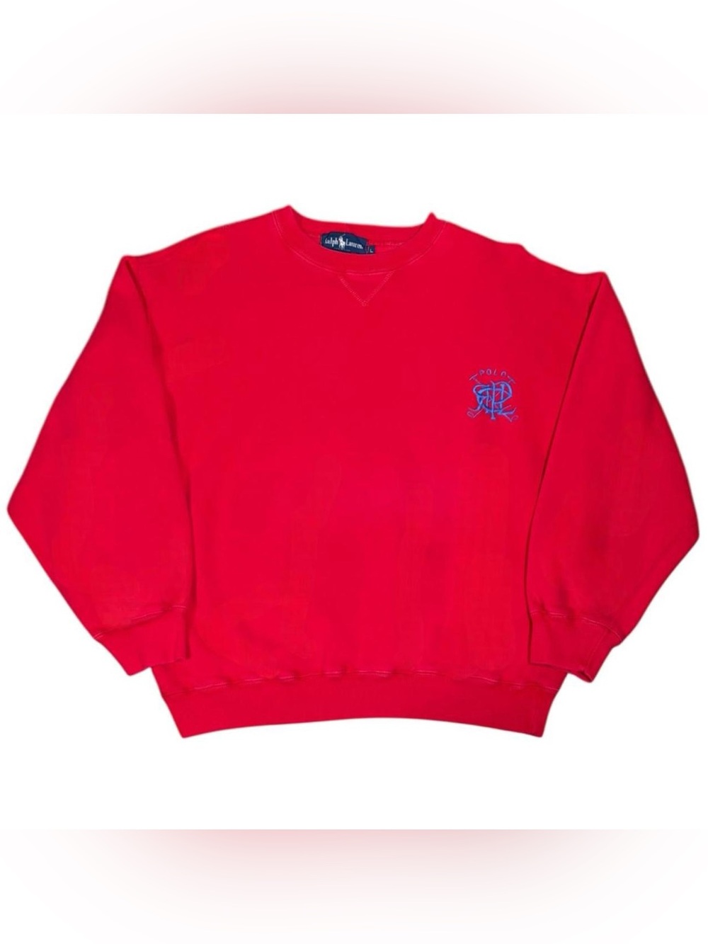 Vintage 90s Polo Ralph Lauren Scribble Crest Logo Crewneck Sweatshirt Red